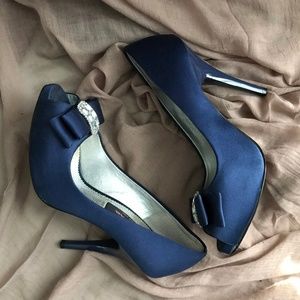 Nina Navy Jeweled Heels